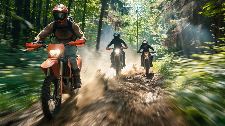Foto gratuito motociclista de tierra con su motocicleta compitiendo en circuitos de aventura