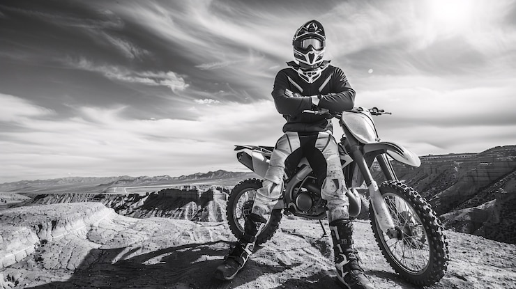Foto gratuito motociclista de tierra con su motocicleta compitiendo en circuitos de aventura