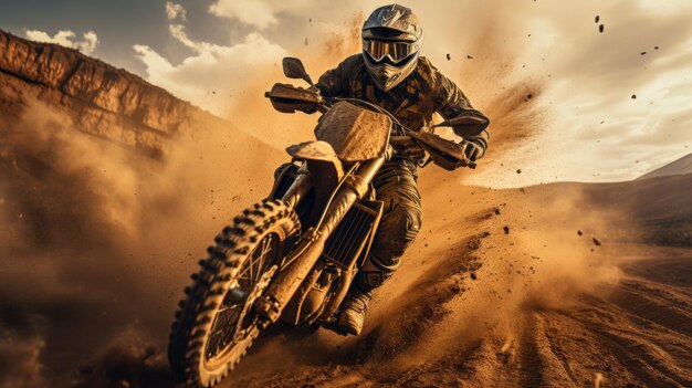 Motociclistas de motocross compitiendo a través del desierto