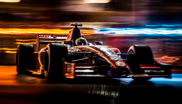 Foto gratuito movimiento borroso de auto deportivo en pista generativa ai