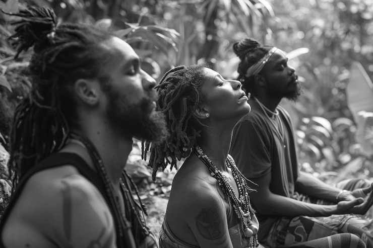 Foto gratuito movimiento rastafari con individuos que llevan dreads