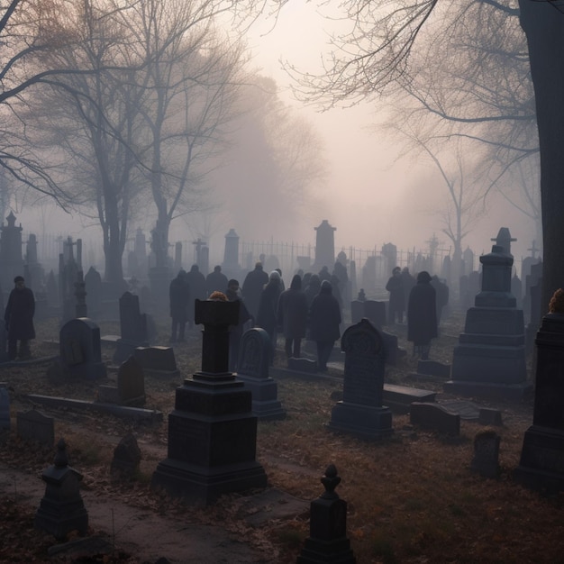 Mucha gente en el funeral en el cementerio