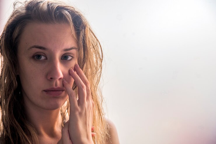 Muchacha hermosa que se coloca en la ventana que mira. Hermosa niña triste solitaria sentada cerca de la ventana falta