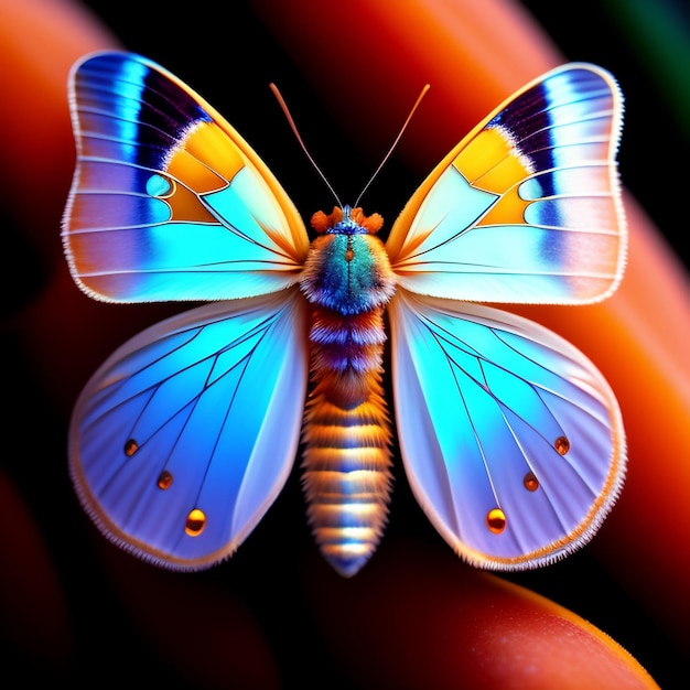 Foto gratuita se muestra una mariposa azul con alas naranjas y amarillas.