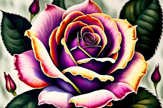 Se muestra una rosa colorida con la palabra rosa.
