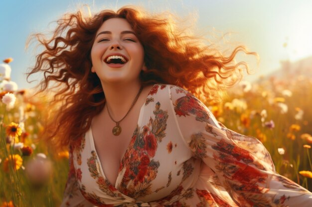 Mujer de bajo ángulo posando con hermosas flores