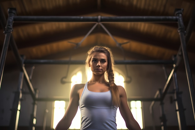 Foto gratuita mujer atlética practicando gimnasia