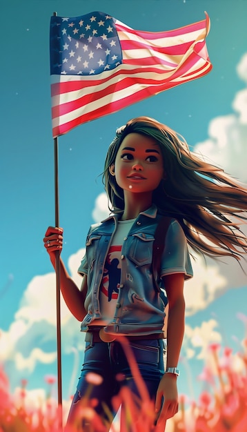 Foto gratuita mujer con la bandera estadounidense para nosotros celebración del día nacional de la lealtad