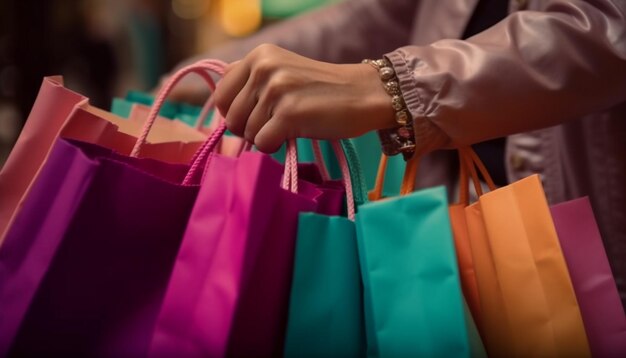 Una mujer cargando una bolsa de compras de una boutique generada por IA