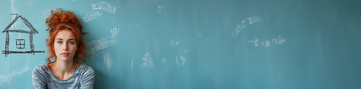 Foto gratuito mujer con casa dibujada en la pared