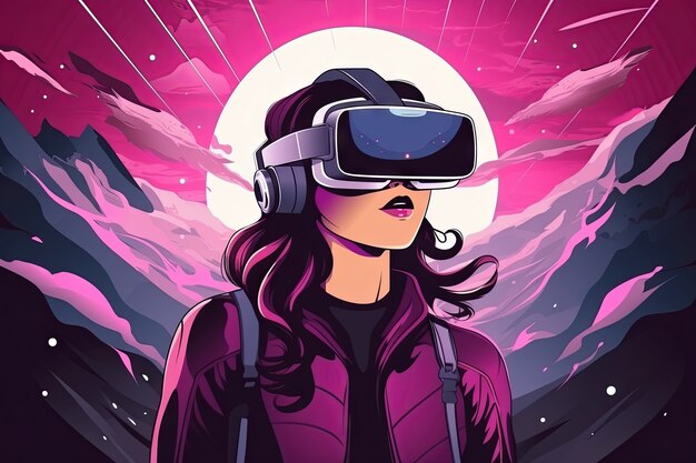 Mujer de dibujos animados con gafas VR