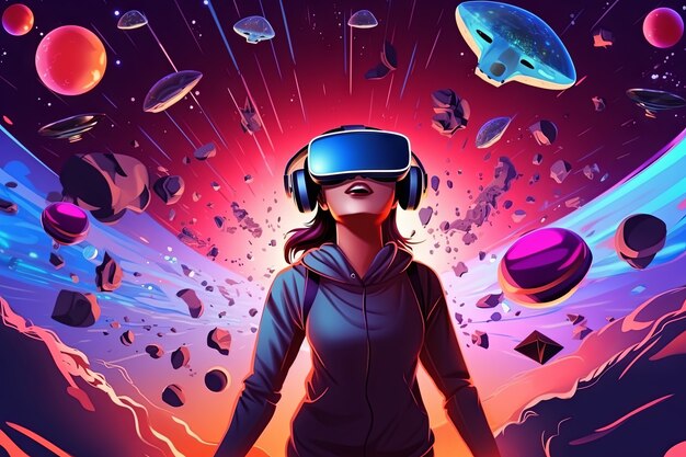 Mujer de dibujos animados con gafas VR