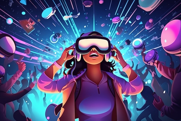 Foto gratuita mujer de dibujos animados con gafas vr