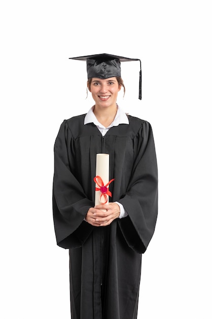 Foto gratuita mujer con diploma de graduación