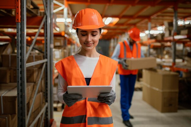 Mujer en equipo de seguridad trabajando