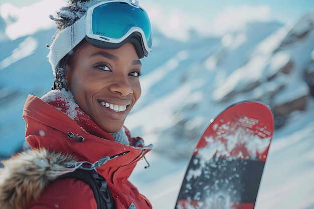 Foto gratuita mujer feliz disfrutando del snowboard