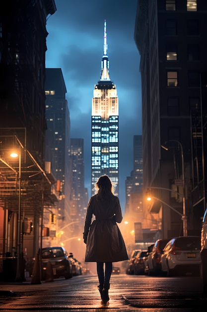Mujer frente al edificio Empire State