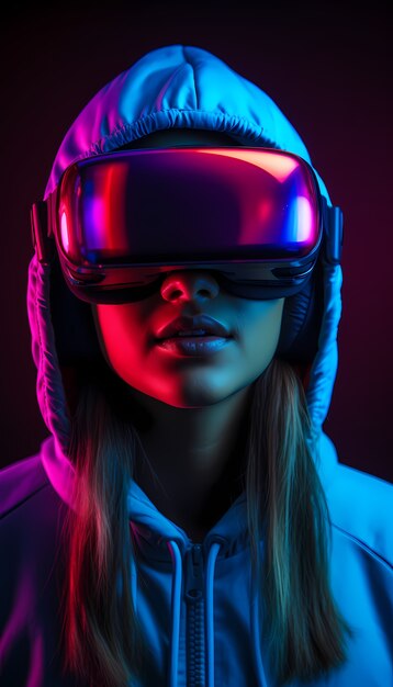 Foto gratuita mujer con gafas de realidad virtual para jugar