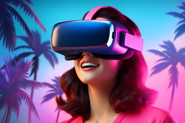 Foto gratuita mujer con gafas de realidad virtual para jugar