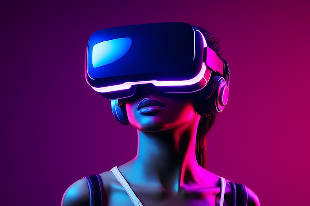 Mujer con gafas de realidad virtual para jugar