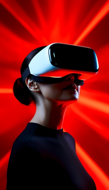 Mujer con gafas de realidad virtual para jugar