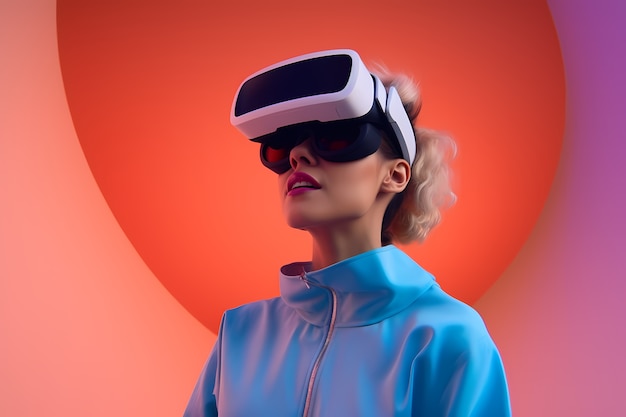 Foto gratuita mujer con gafas de realidad virtual para jugar