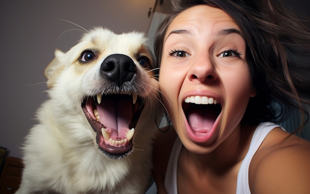 Foto gratuita mujer graciosa con perro