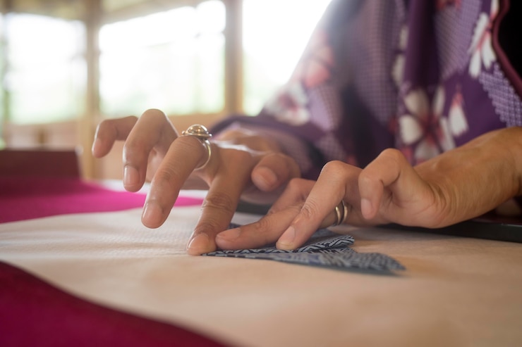 Foto gratuito mujer haciendo origami con papel japonés