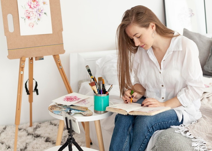 Foto gratuito mujer haciendo un tutorial con su teléfono