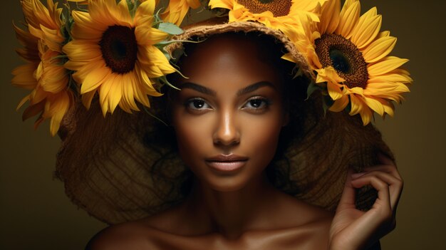 Foto gratuita mujer hermosa posando con girasol