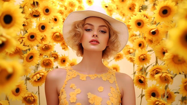 Foto gratuita mujer hermosa posando con girasol