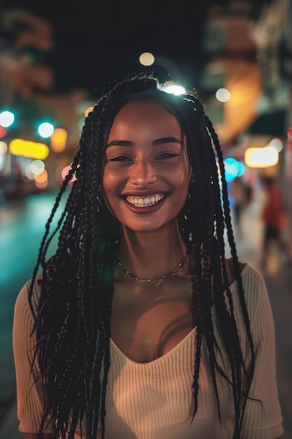 Una mujer hermosa con trenzas.