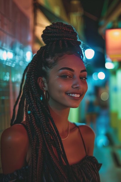 Una mujer hermosa con trenzas.