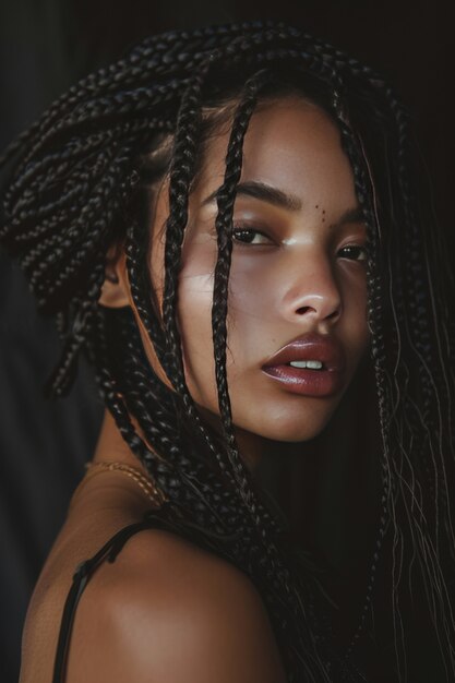 Una mujer hermosa con trenzas.