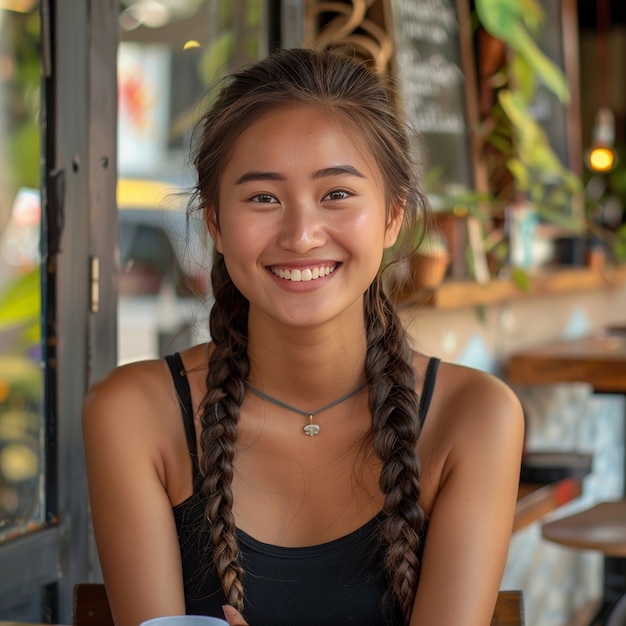 Una mujer hermosa con trenzas.