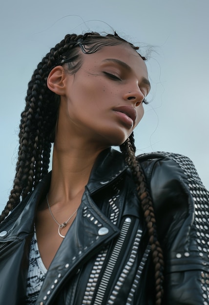 Una mujer hermosa con trenzas.