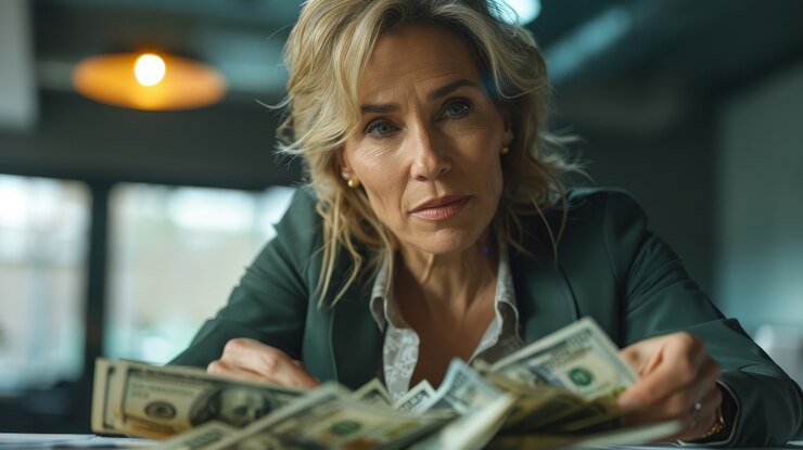 Foto gratuito mujer interactuando con el dinero