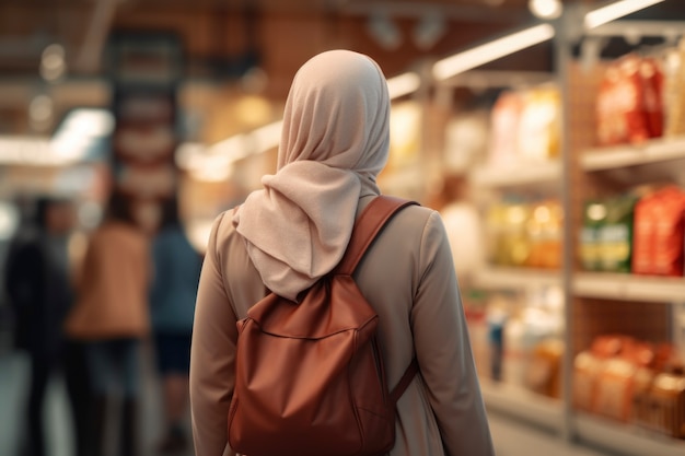 Foto gratuita mujer islámica de mediano calibre que compra comida
