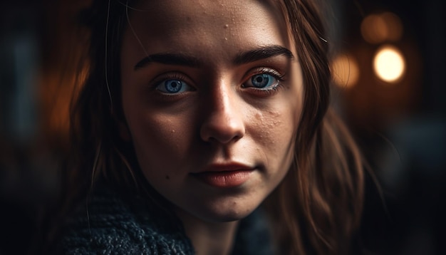 Foto gratuita mujer joven con cabello castaño sonriendo al aire libre generada por ia