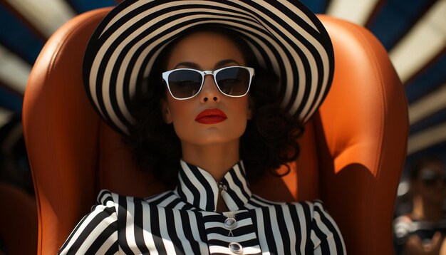 Mujer joven con gafas de sol rezuma elegancia y belleza al aire libre generada por inteligencia artificial