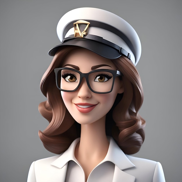 Foto gratuita mujer joven con gorra de piloto y gafas ilustración 3d