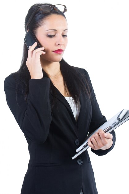 &quot;Mujer joven habla oficina de teléfono&quot;