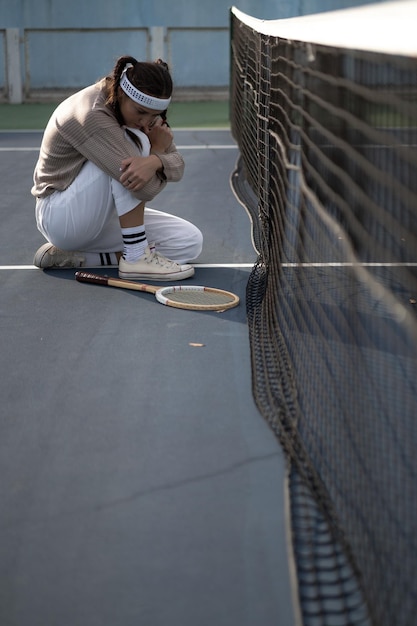 Mujer joven, juego, tenis