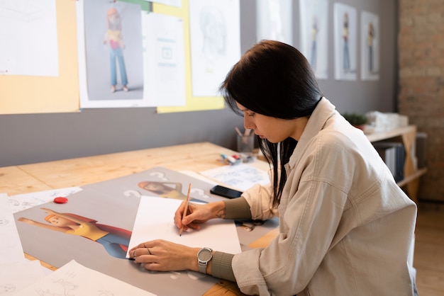 Mujer joven que trabaja en un estudio de animación