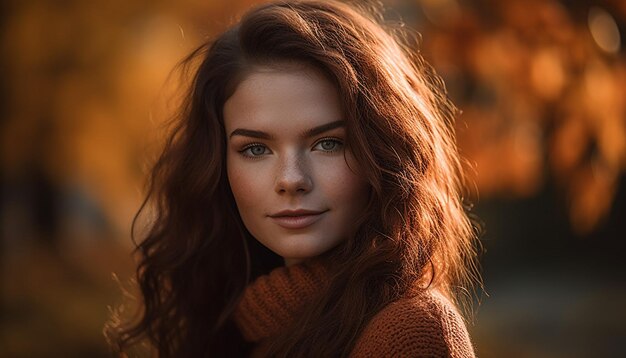 Mujer joven sonriente en la belleza de la naturaleza generada por IA