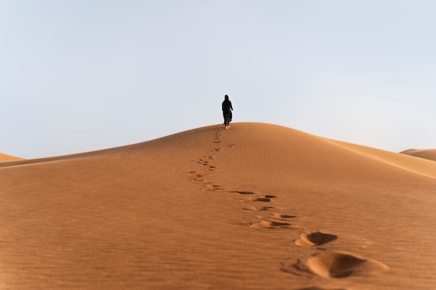 Mujer, llevando, hijab, en, el, desierto