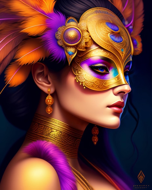 Una mujer con una máscara dorada en la cara.