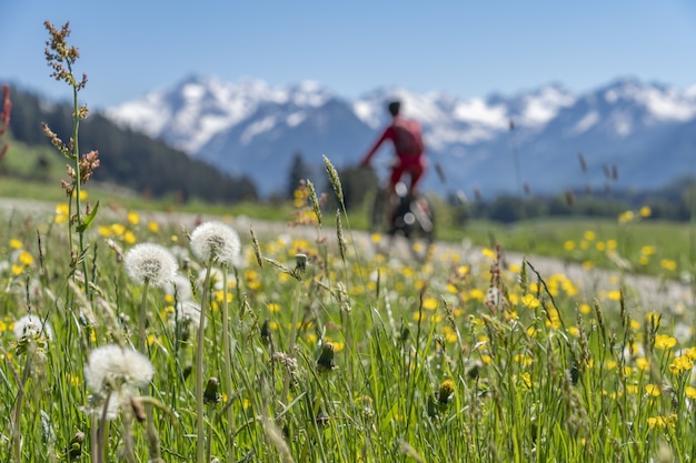 Mujer mayor en bicicleta de montaña eléctrica