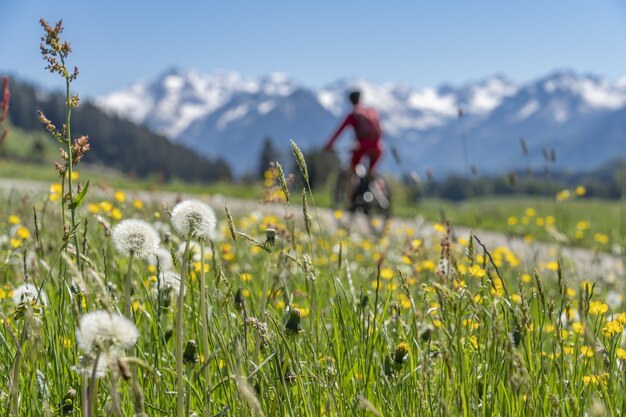 Mujer mayor en bicicleta de montaña eléctrica