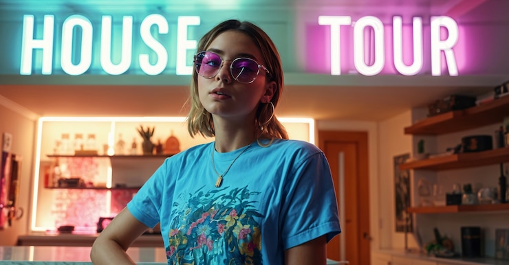 Foto gratuito mujer mostrando su casa